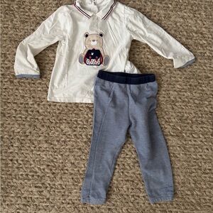 Mayoral White Baby Outfit with Red and Blue Trim